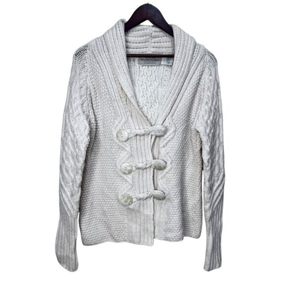 Aran Cream Cable Knit Cardigan Sweater Size Medium - Picture 1 of 10